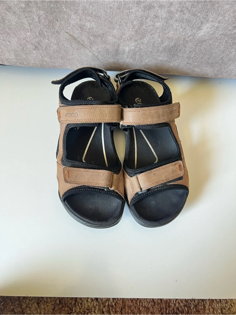 Ecco Tan and Black Adjustable Leather Sport Sandals